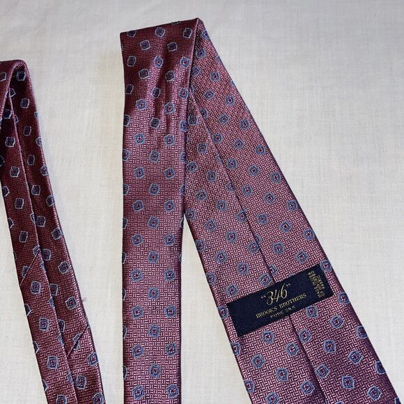 346 Brooks Brothers Dress Tie Men’s Size 57” Pink Geometric 100% Silk Formal - Picture 10 of 12